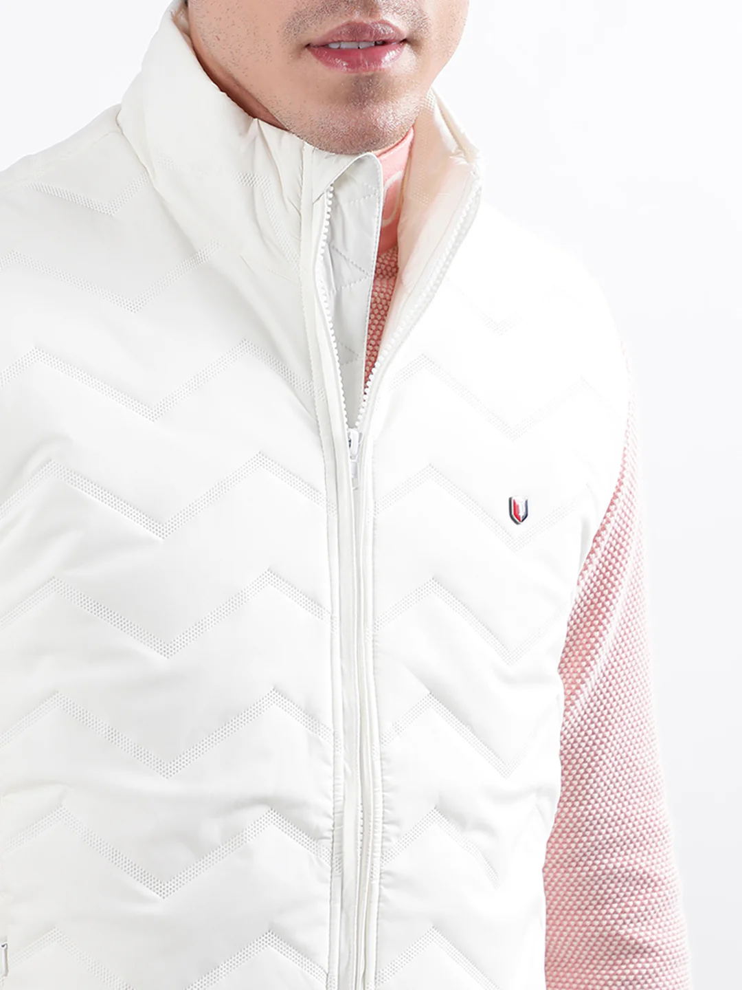 Iconic Men White Solid Stand Collar Jacket - Image 5