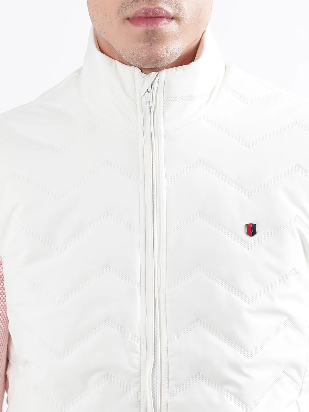 Iconic Men White Solid Stand Collar Jacket - Image 6