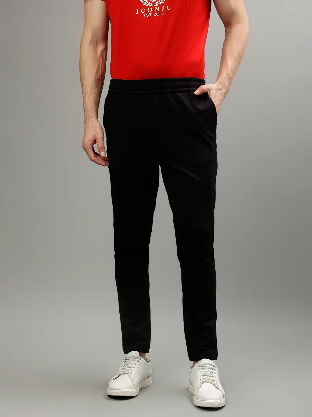 Iconic Men Black Solid Slim Fit Mid-Rise Trouser - Image 2