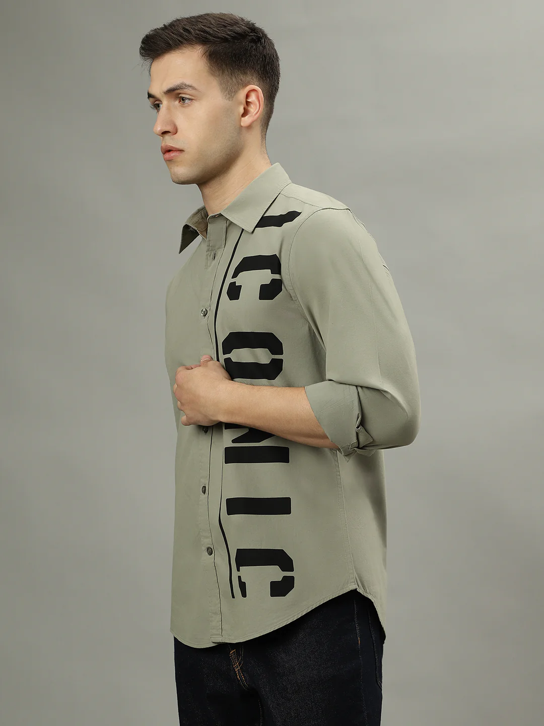 Iconic Grey Fashion Logo Regular Fit Shirt - Image 2