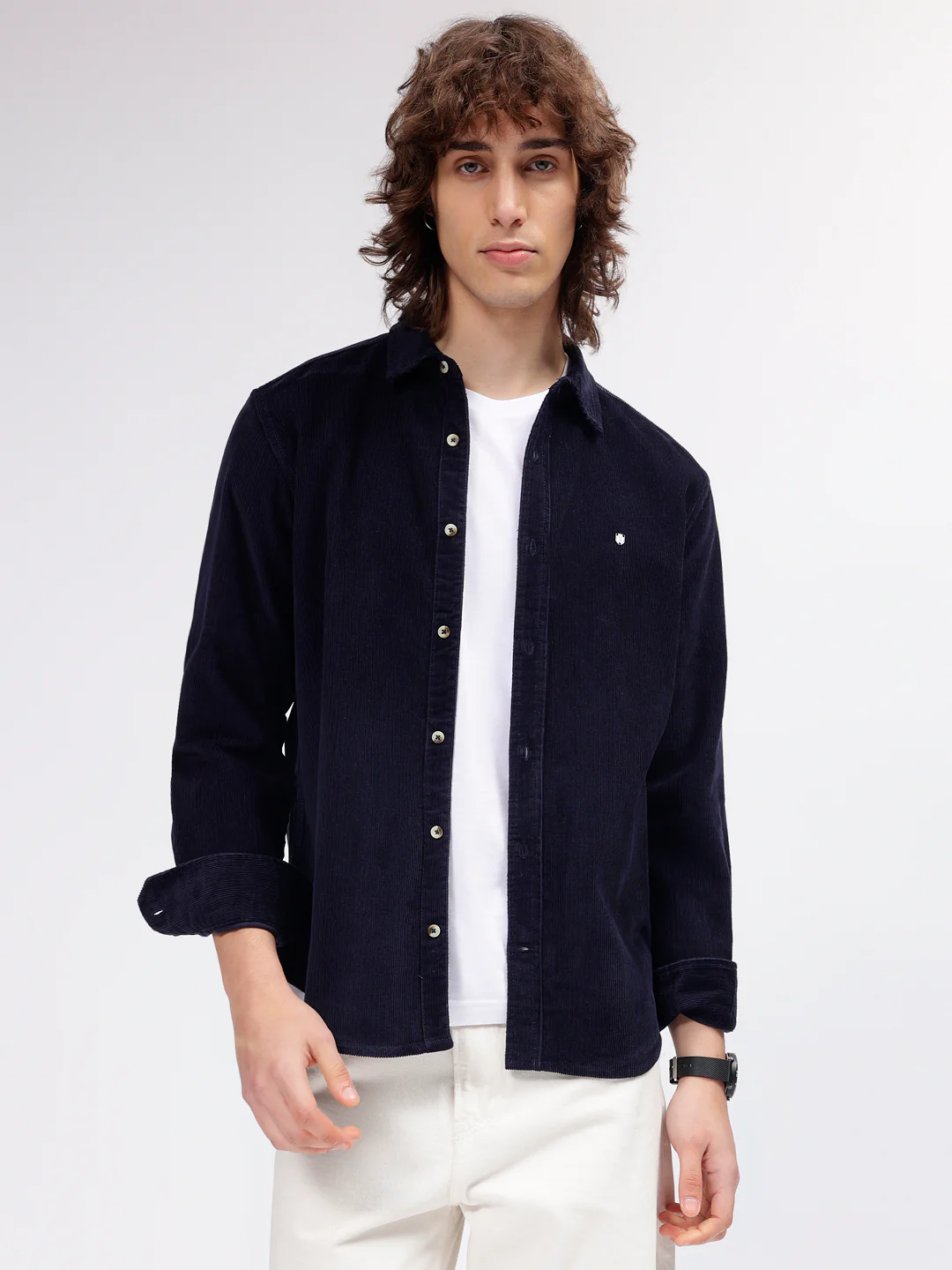 Iconic Men Navy Blue Solid Spread Collar Full Sleeves Shirt - Image 2