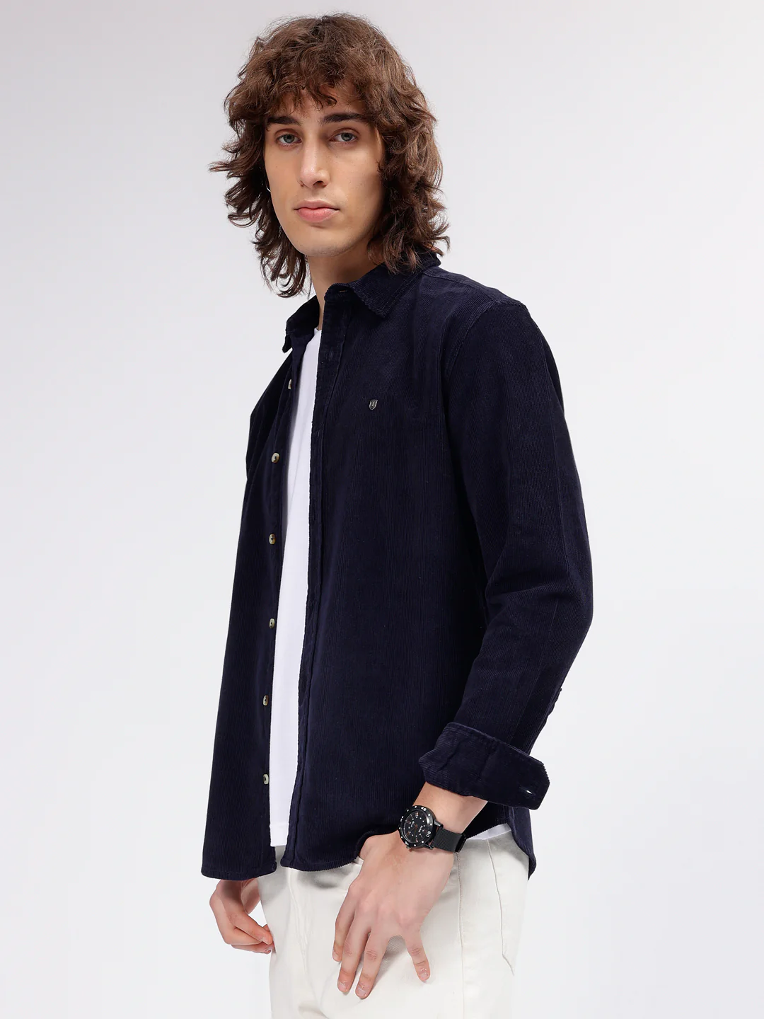 Iconic Men Navy Blue Solid Spread Collar Full Sleeves Shirt - Image 3