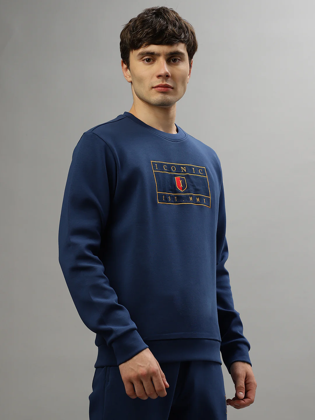 Iconic Men Black Solid Round Neck Full Sleeves Sweatshirt - Image 6