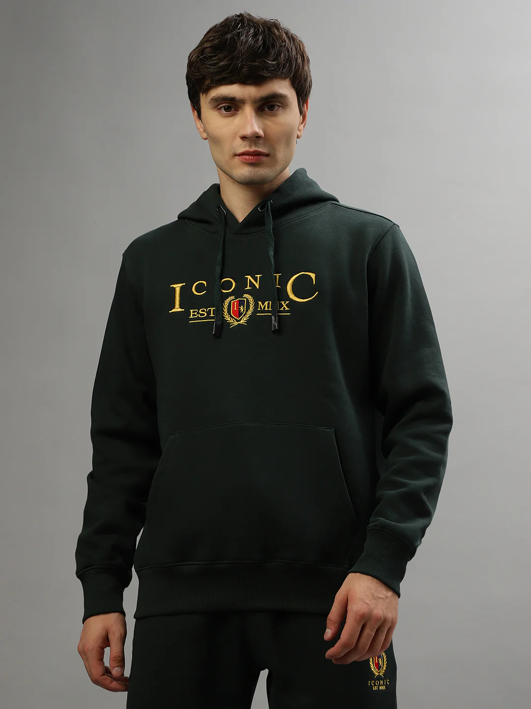 Iconic Men Embroidered Full Sleeves Hooded Sweatshirt - Image 2