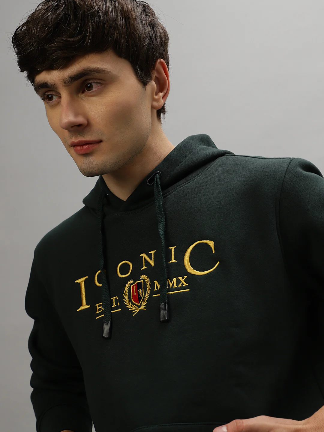 Iconic Men Green Solid Hooded Full Sleeves Sweatshirt - Image 7