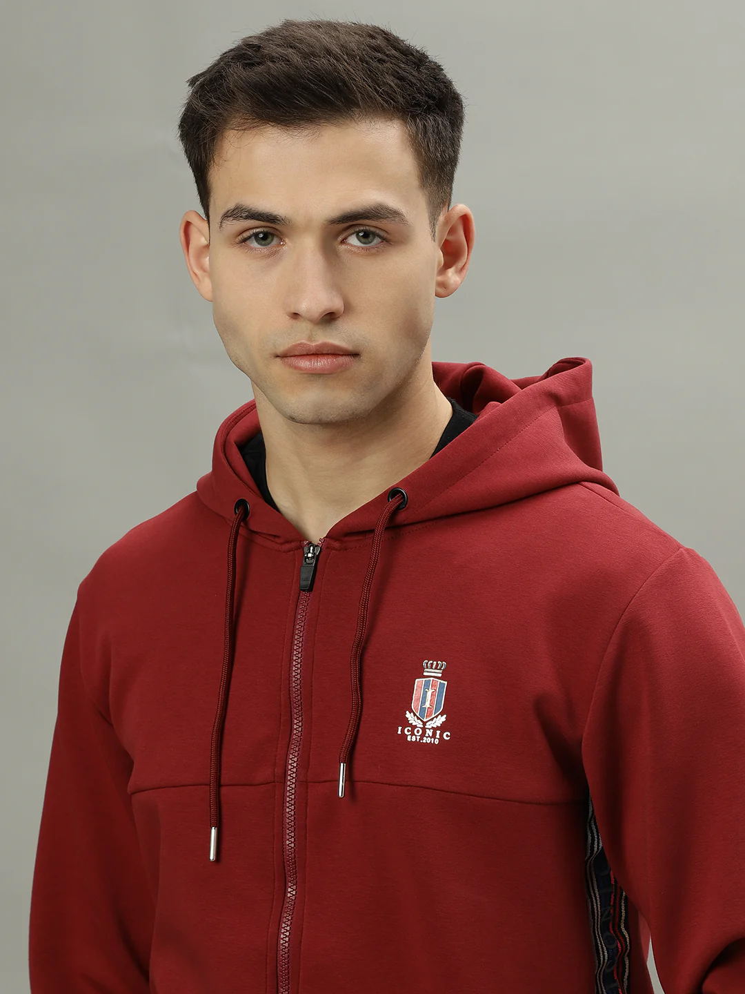 Iconic Men Red Solid Hooded Full Sleeves Jacket - Image 6
