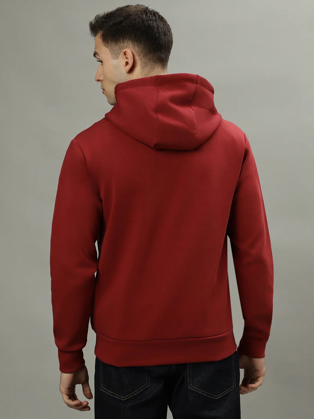 Iconic Men Red Solid Hooded Long Sleeves Sweatshirt - Image 3