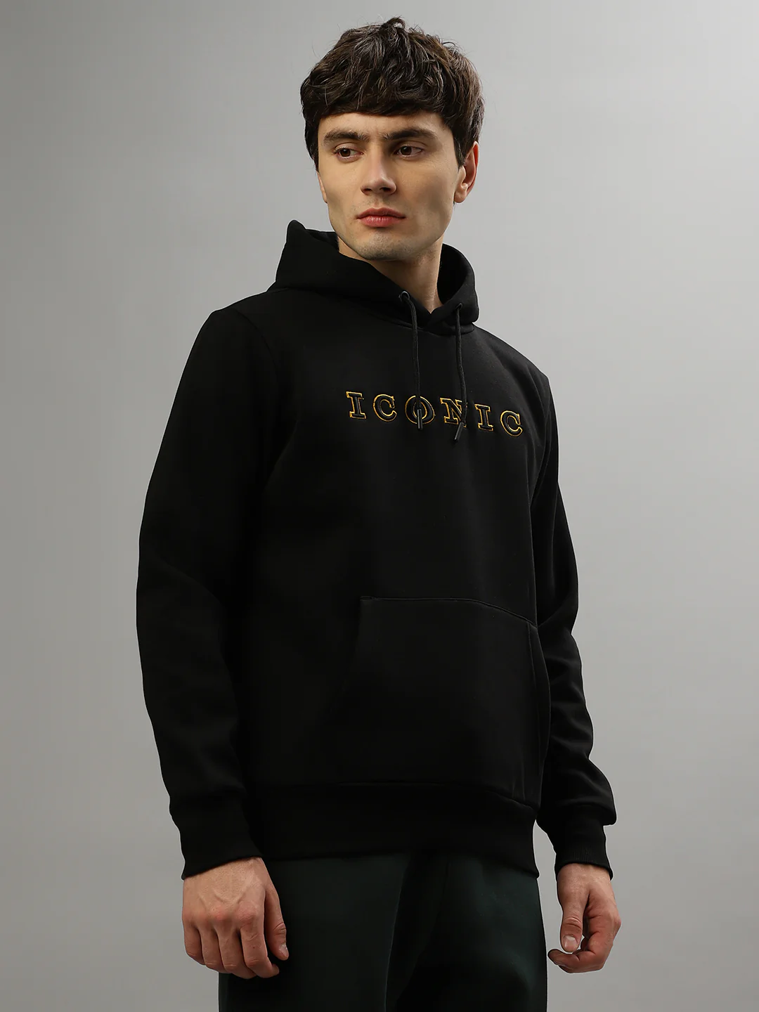 Iconic Men Black Solid Round Neck Full Sleeves Sweatshirt - Image 6