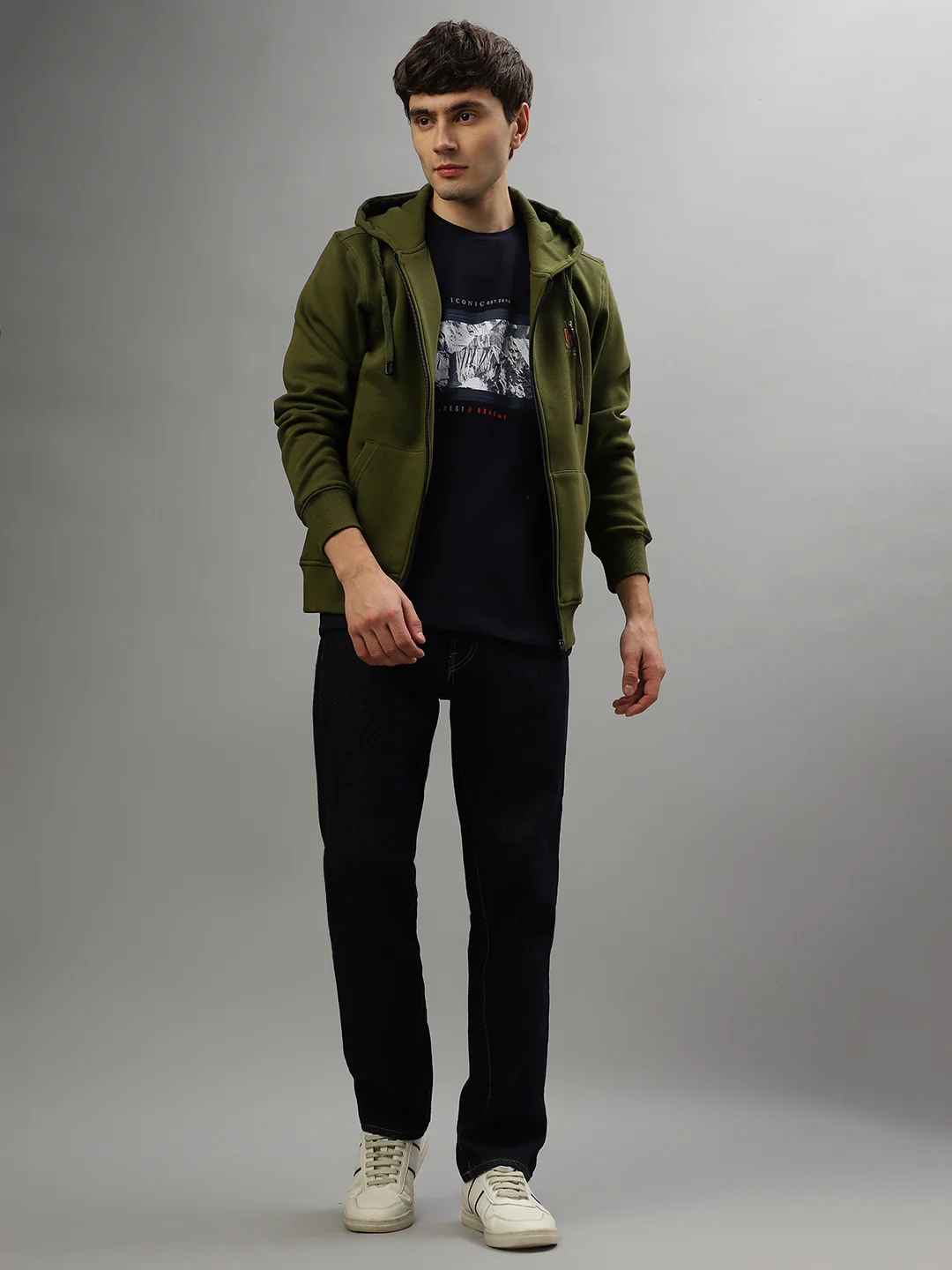 Iconic Men Green Solid Round Neck Full Sleeves Sweatshirt - Image 5