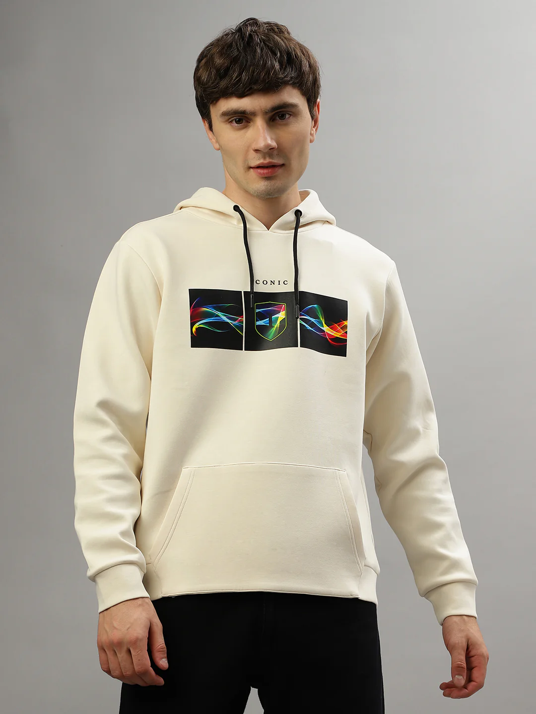 Iconic Men Printed Full Sleeves Hooded Sweatshirt - Image 2
