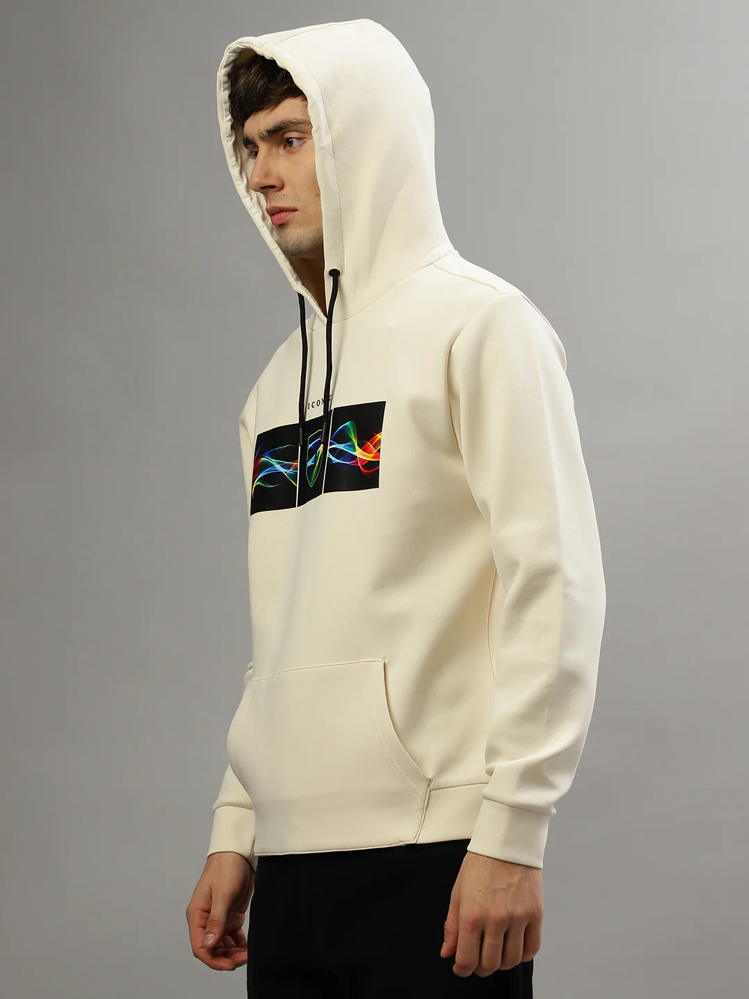 Iconic Men Printed Full Sleeves Hooded Sweatshirt - Image 3