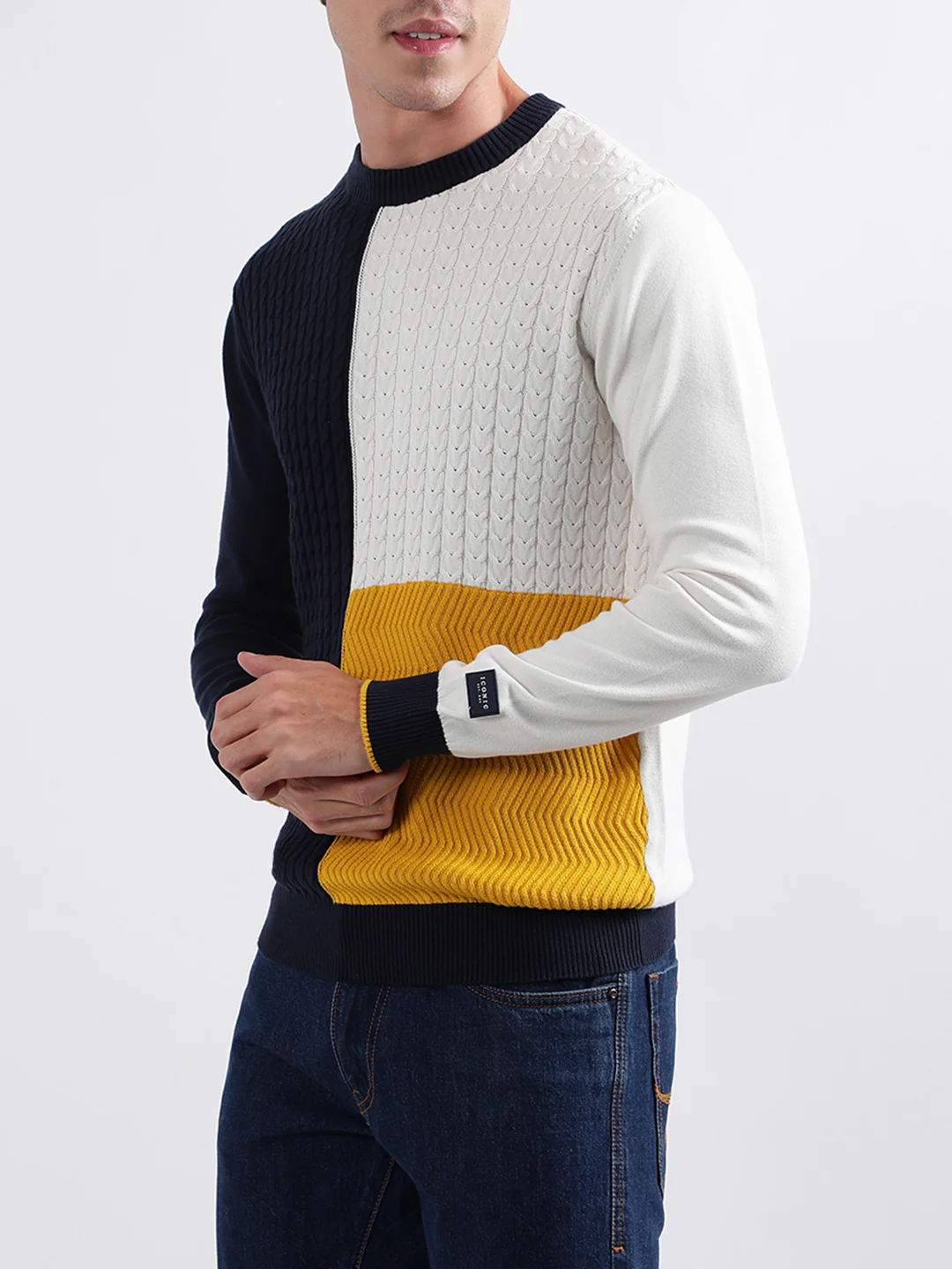 Iconic Men Multicolor Solid Round Neck Sweater - Image 2