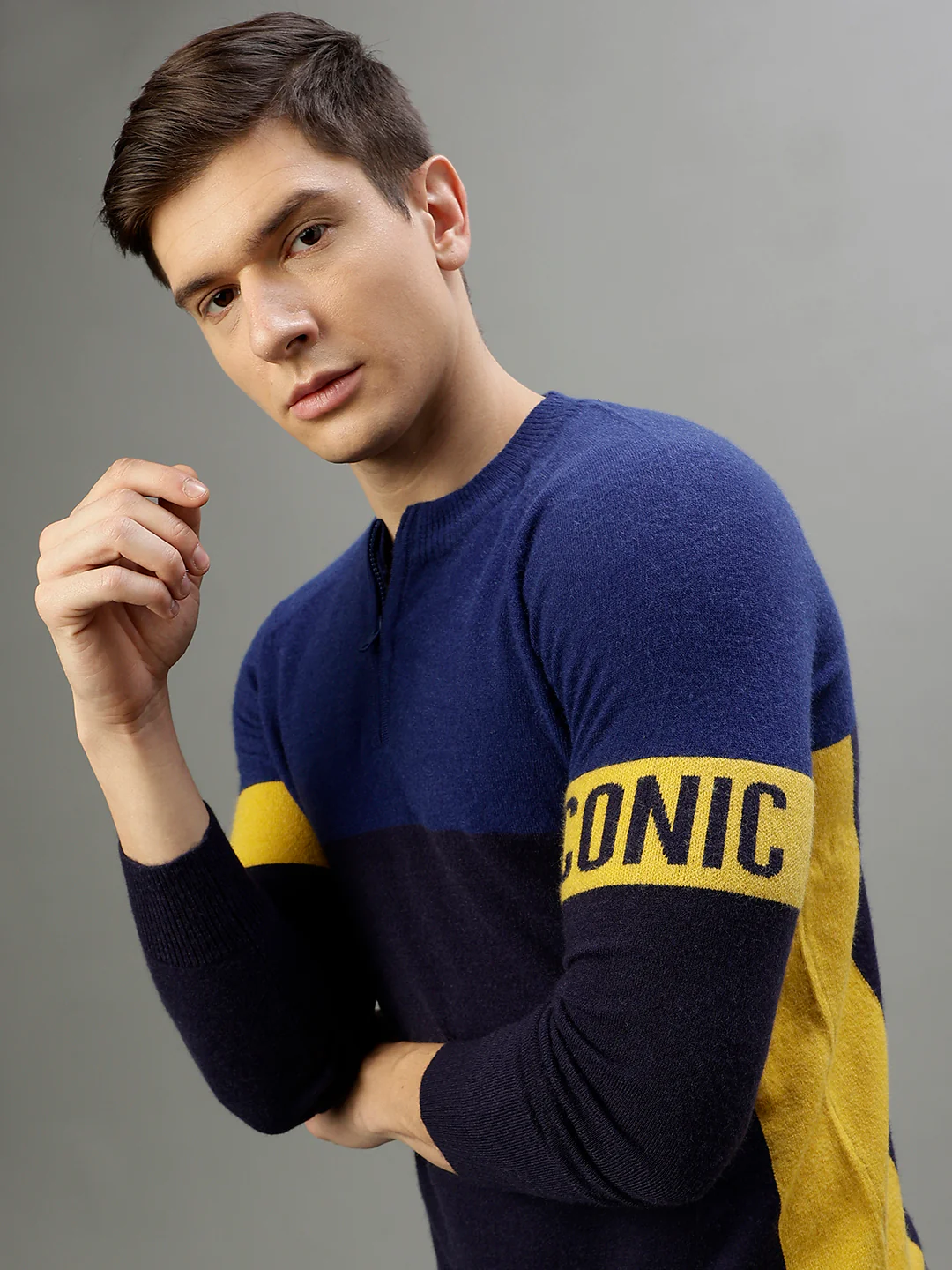 Iconic Men Multicolor Colorblocked Round Neck Full Sleeves Sweater - Image 5