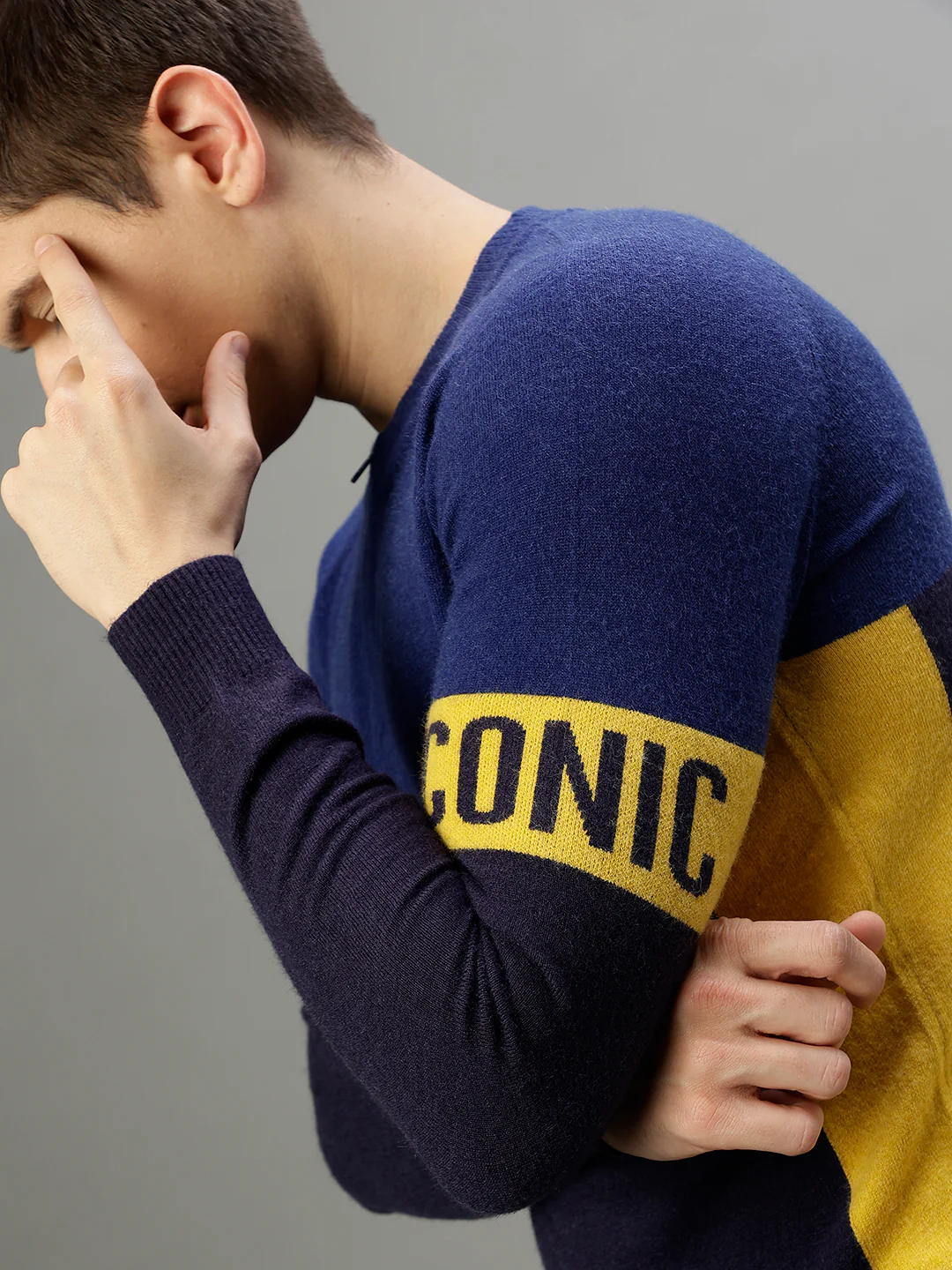 Iconic Men Multicolor Colorblocked Round Neck Full Sleeves Sweater - Image 6