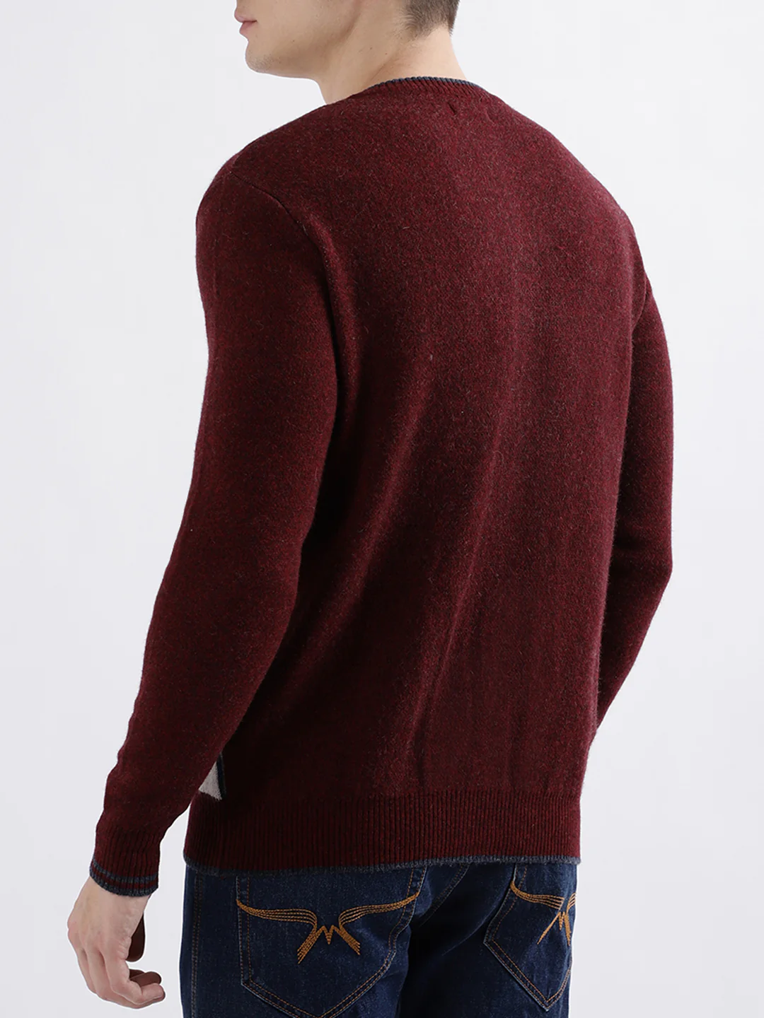 Iconic Men Maroon Solid Full Sleeves Round Neck Sweater - Image 3