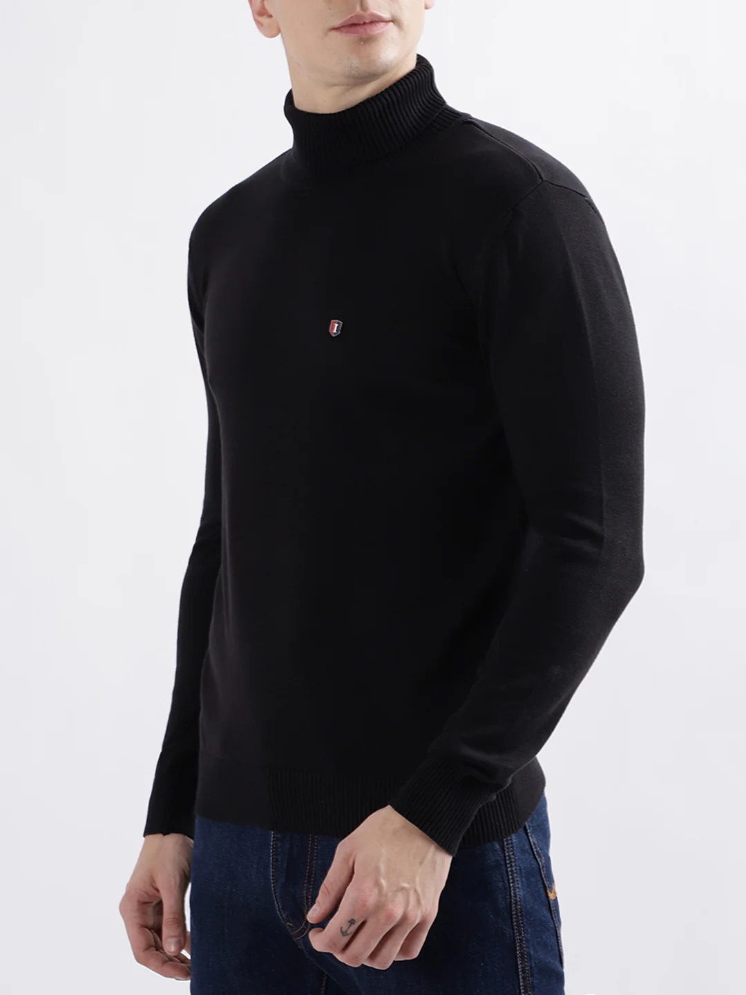 Iconic Men Black Solid Full Sleeves Turtle Neck Sweater - Image 2