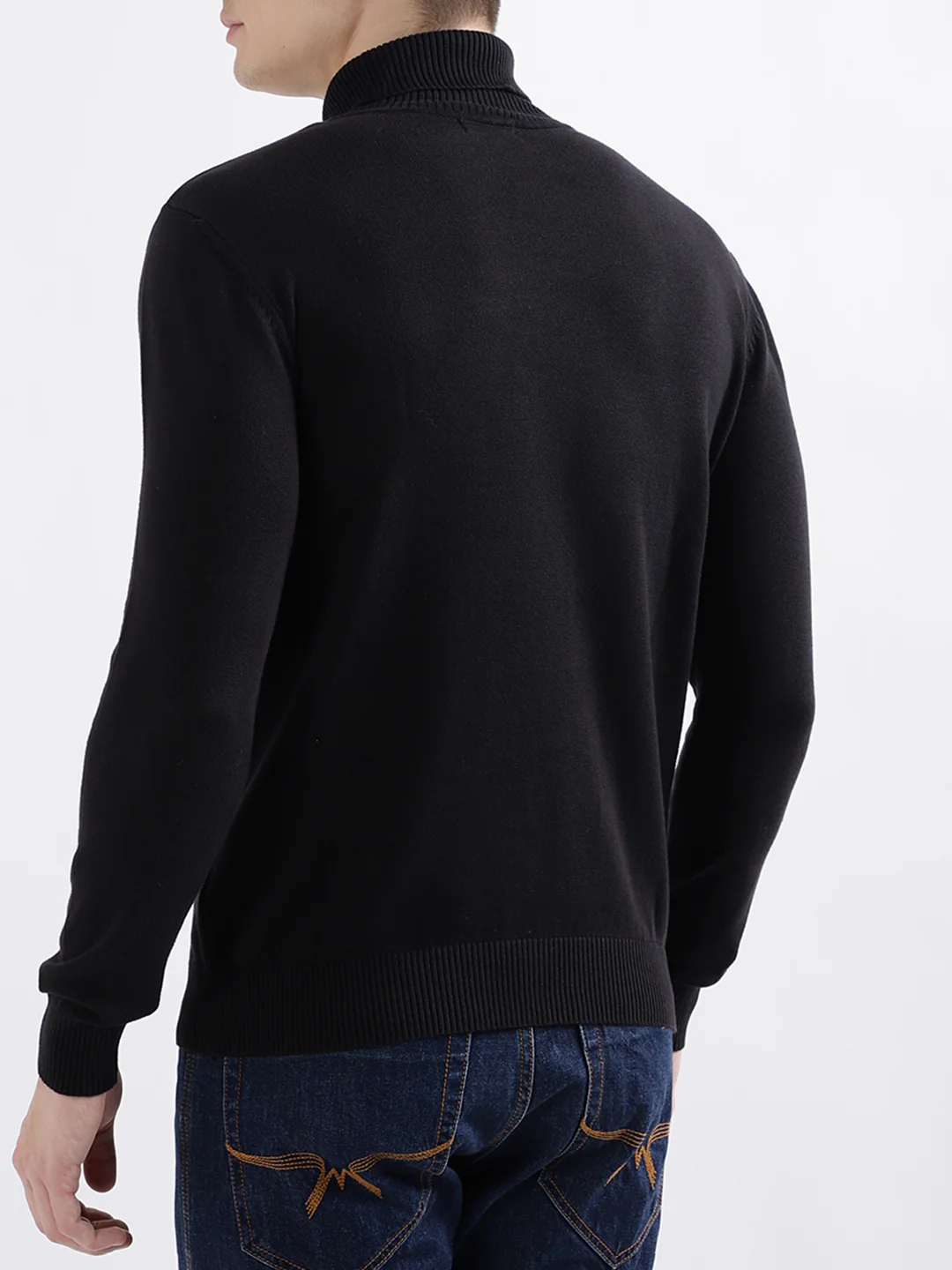 Iconic Men Black Solid Full Sleeves Turtle Neck Sweater - Image 3