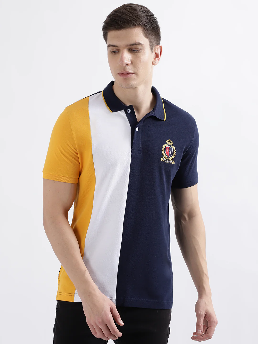 Iconic Men Multicolor Colorblocked Polo Collar Short Sleeves Tshirt