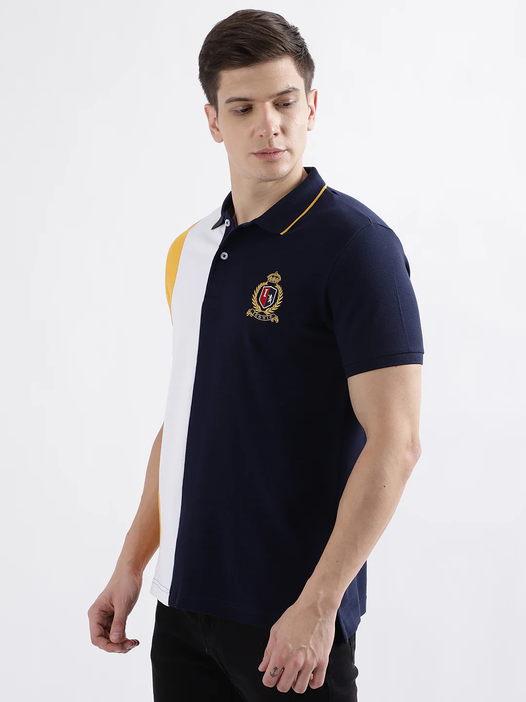 Iconic Men Multicolor Colorblocked Polo Collar Short Sleeves Tshirt - Image 2