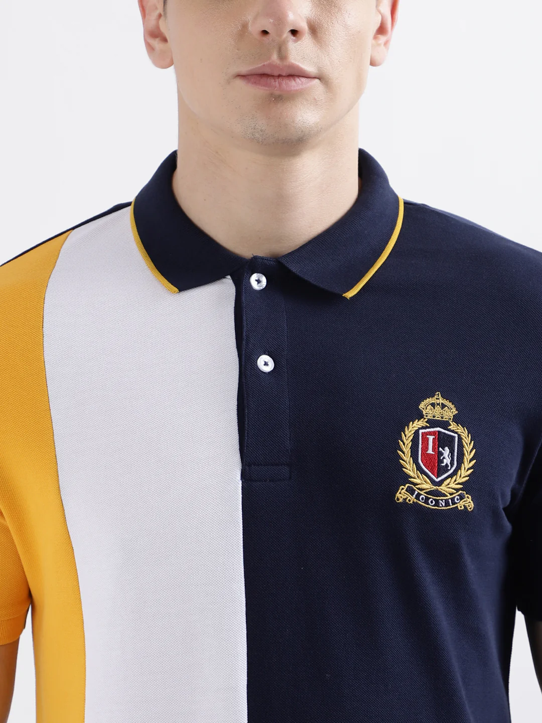 Iconic Men Multicolor Colorblocked Polo Collar Short Sleeves Tshirt - Image 6