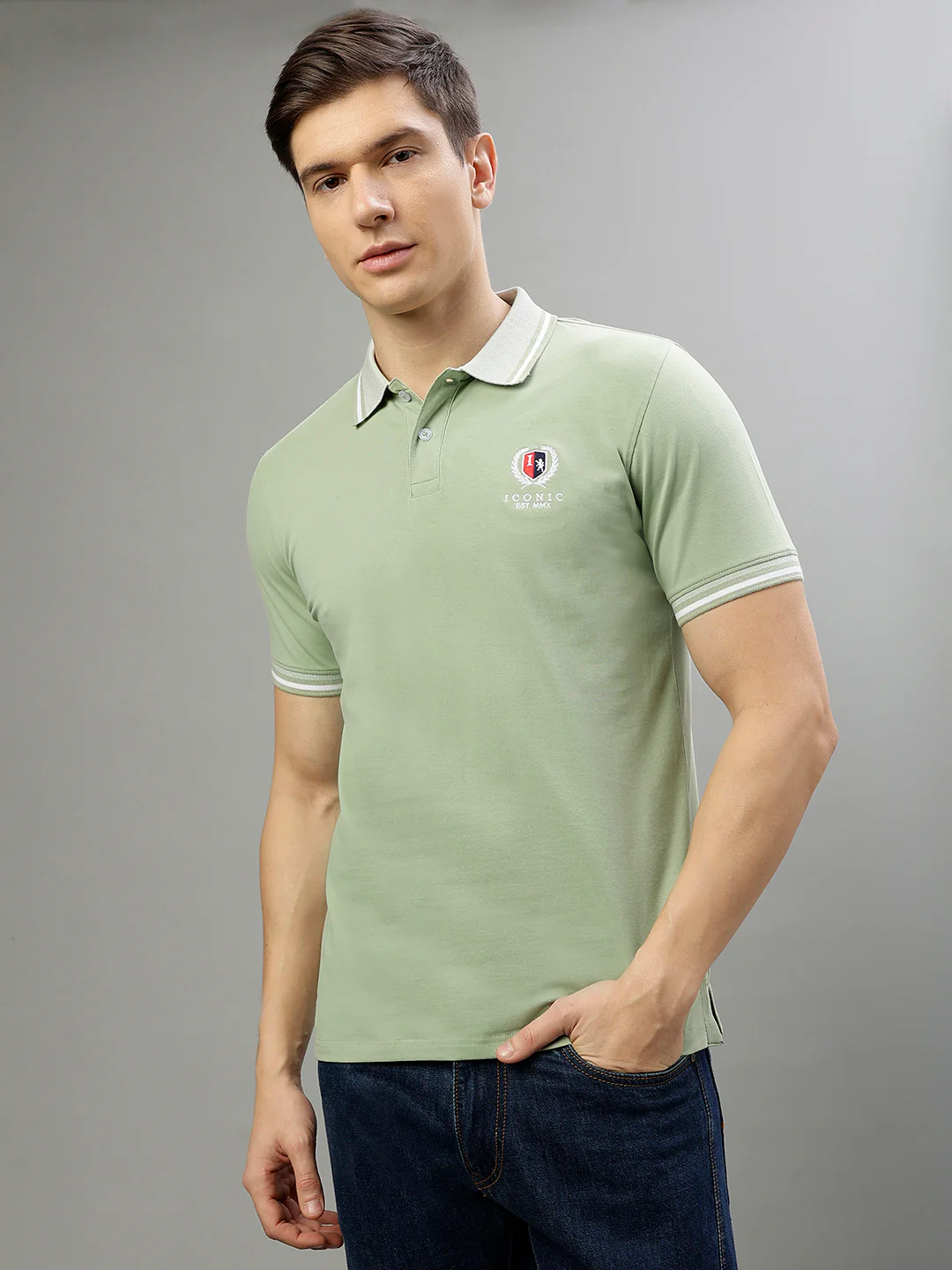 Iconic Men Green Solid Polo Collar Short Sleeves Tshirt - Image 7
