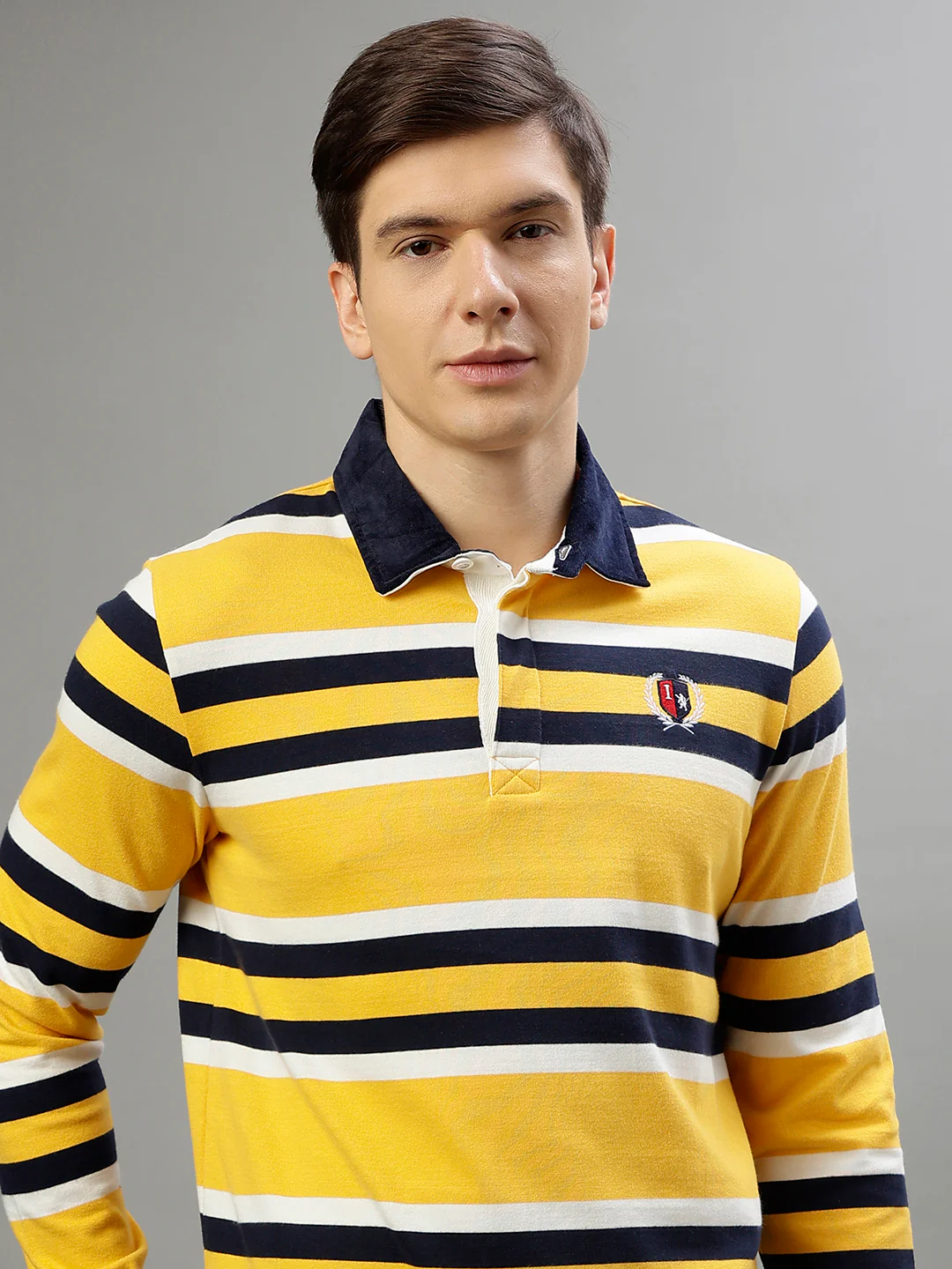 Iconic Men Multicolor Striped Polo Collar Full Sleeves Tshirt - Image 5