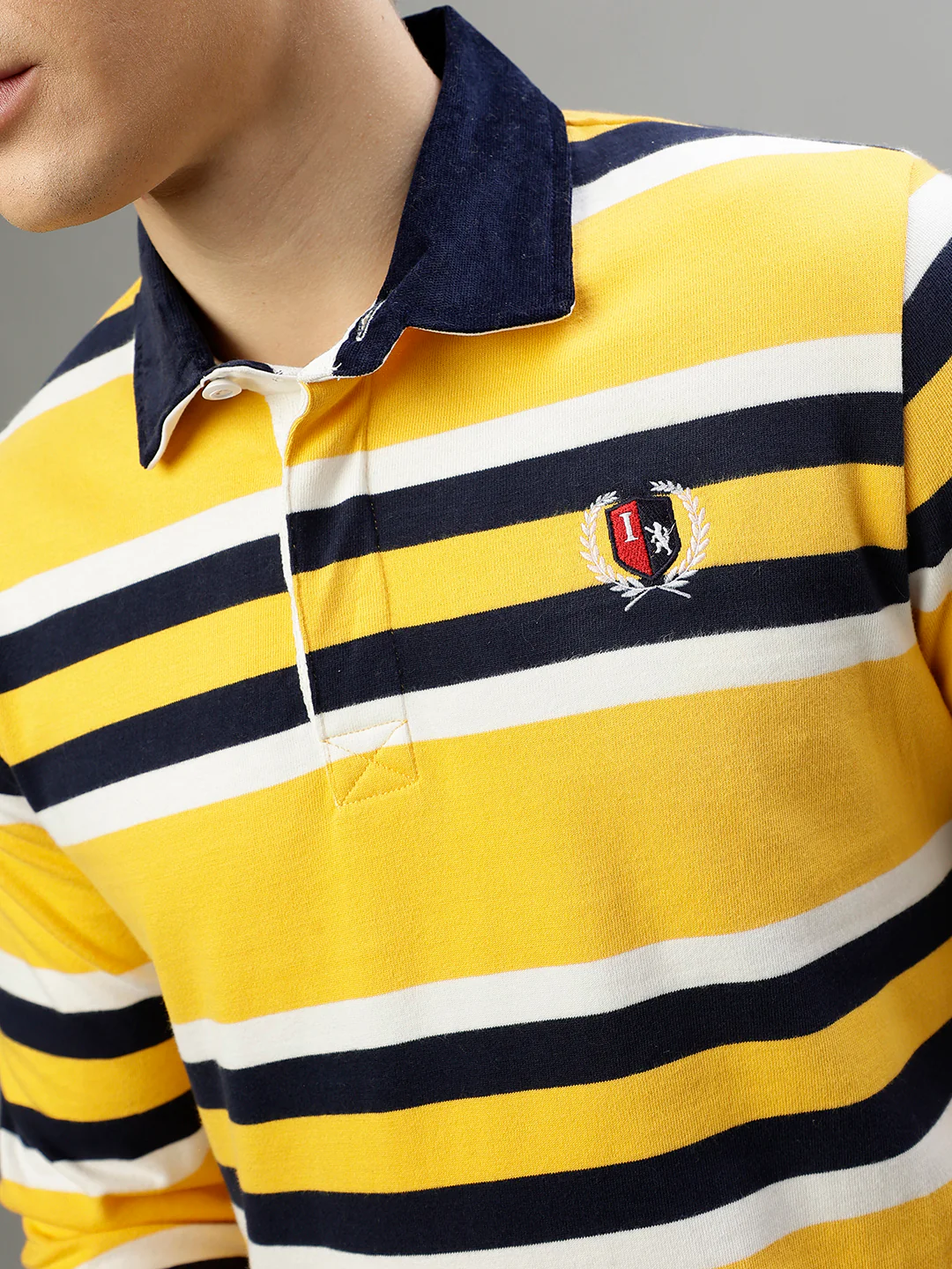 Iconic Men Multicolor Striped Polo Collar Full Sleeves Tshirt - Image 6