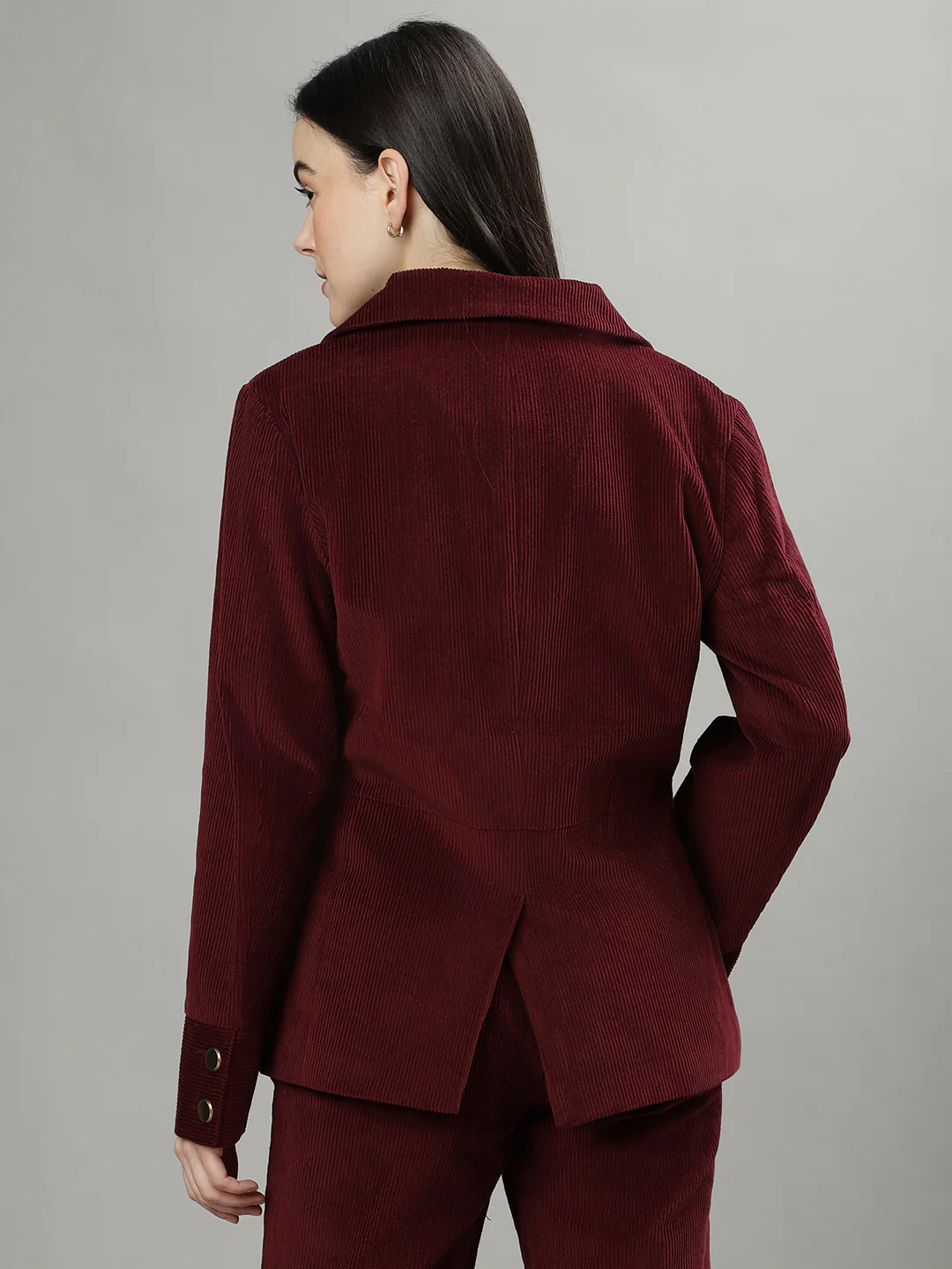 Iconic Women Wine Double-Breasted Notched Lapel Long Sleeves Blazer - Image 3