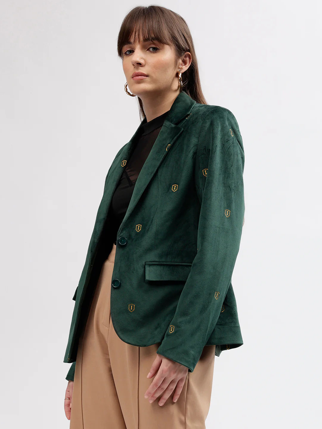 Iconic Women Green Solid Notched Lapel Full Sleeves Blazer - Image 2