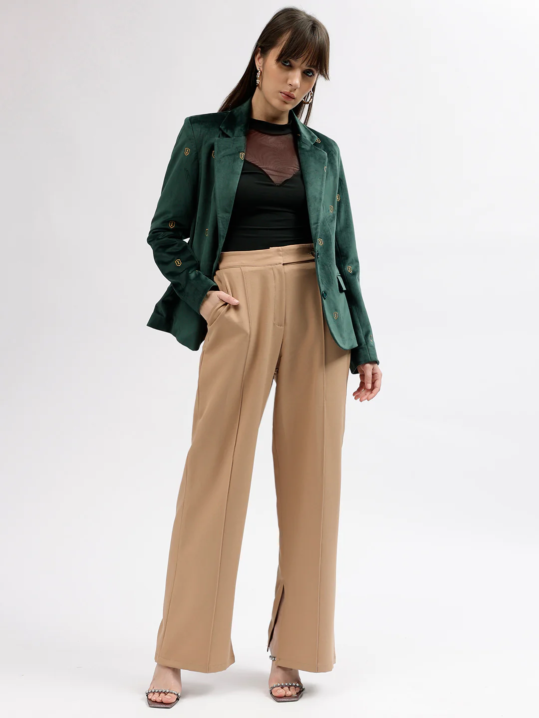 Iconic Women Green Solid Notched Lapel Full Sleeves Blazer - Image 4