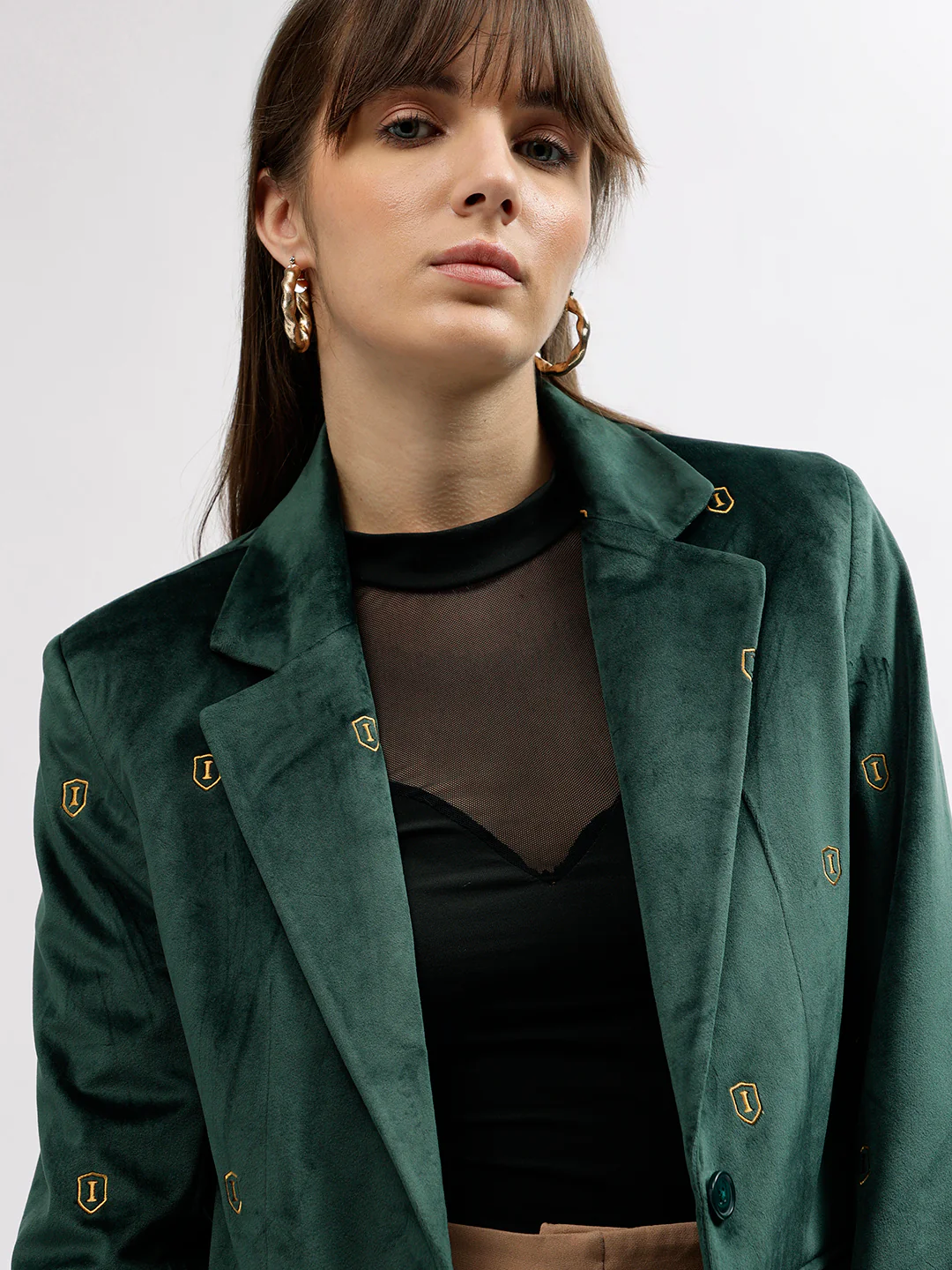 Iconic Women Green Solid Notch Lapel Full Sleeves Single Breasted Blazer - Image 5