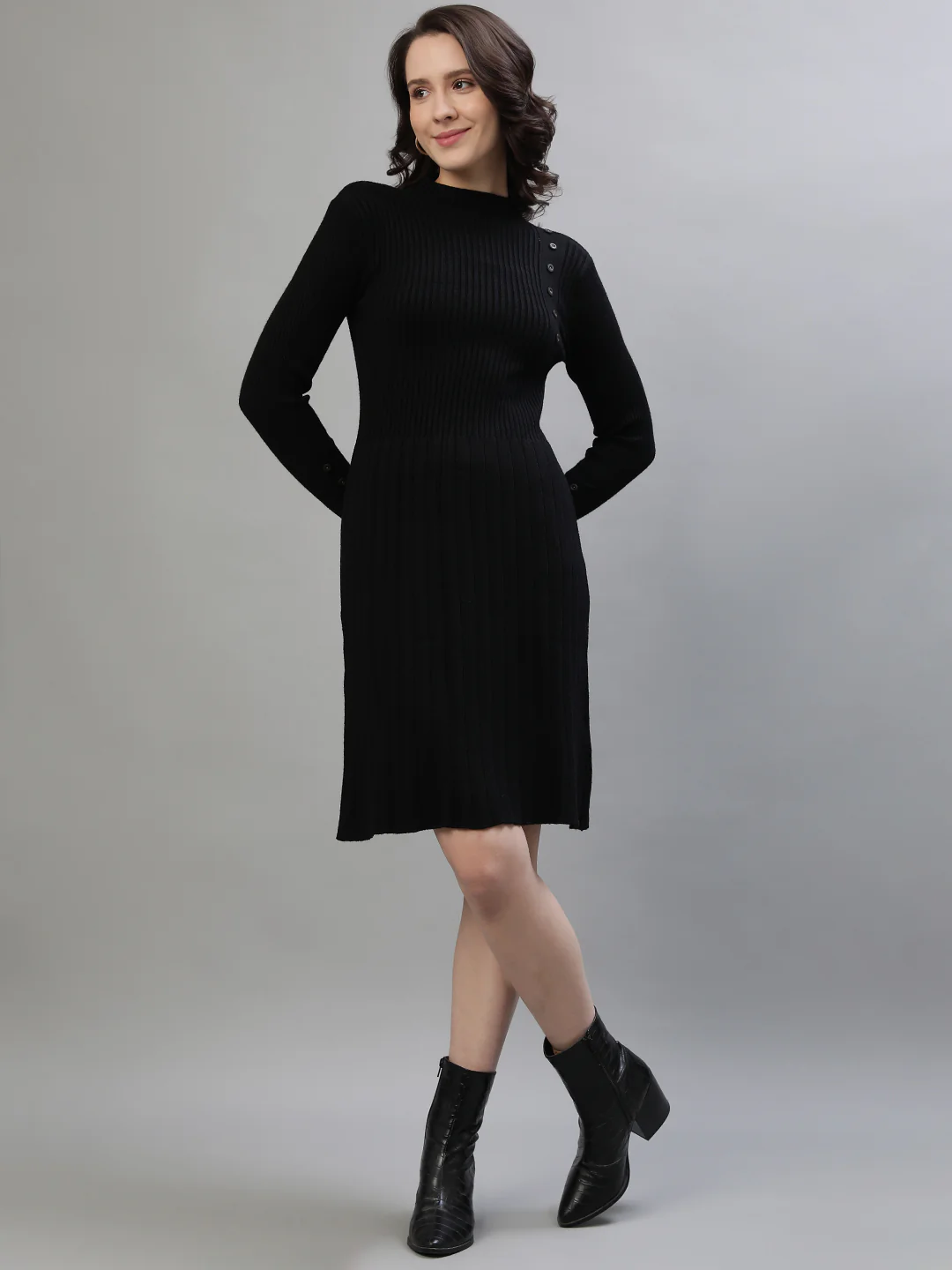 Iconic Women Black Printed High Neck Dress - Image 2