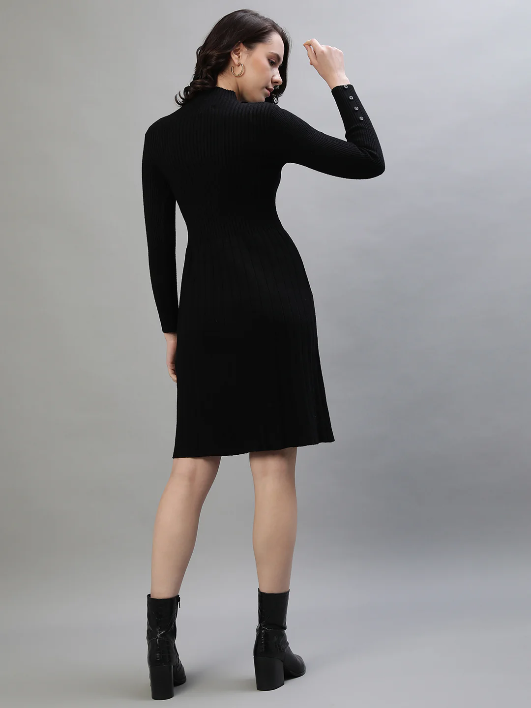 Iconic Women Black Printed High Neck Dress - Image 5
