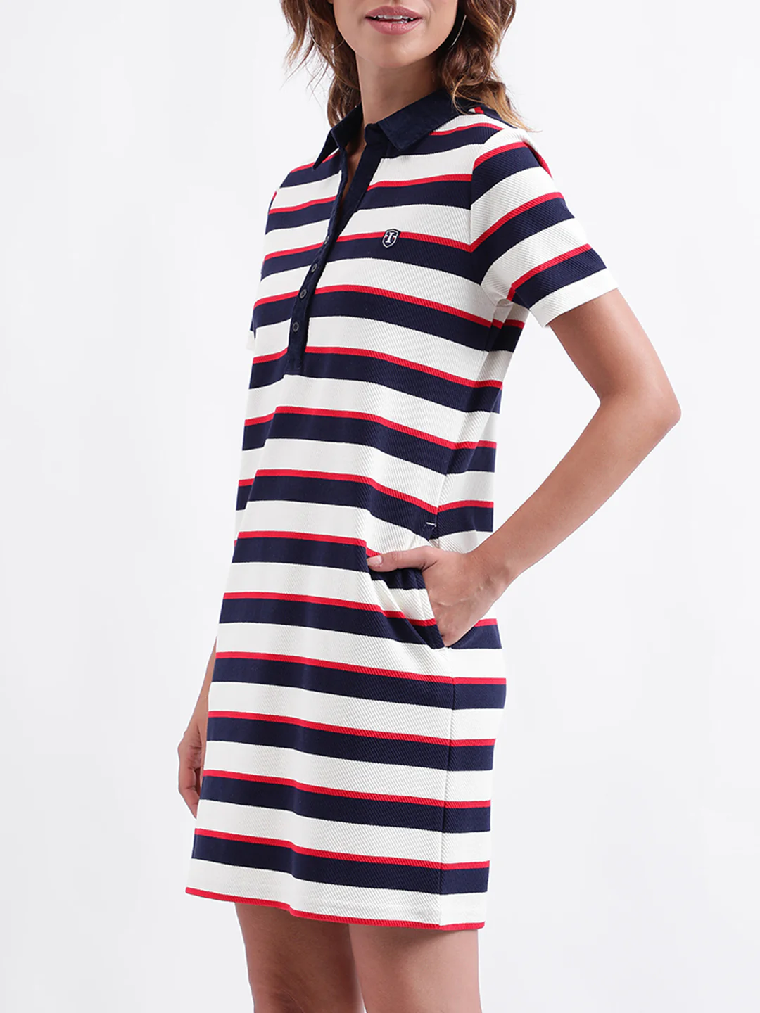 Iconic Women Striped Short Sleeves Collar Dress - Image 2