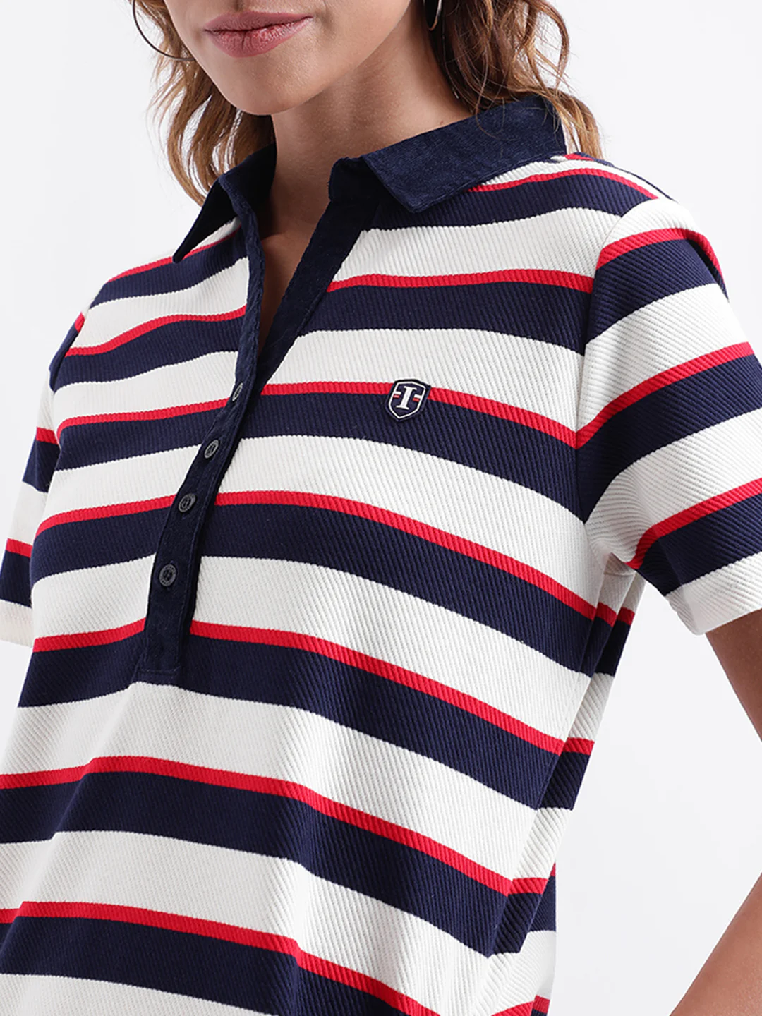 Iconic Women Striped Short Sleeves Collar Dress - Image 5