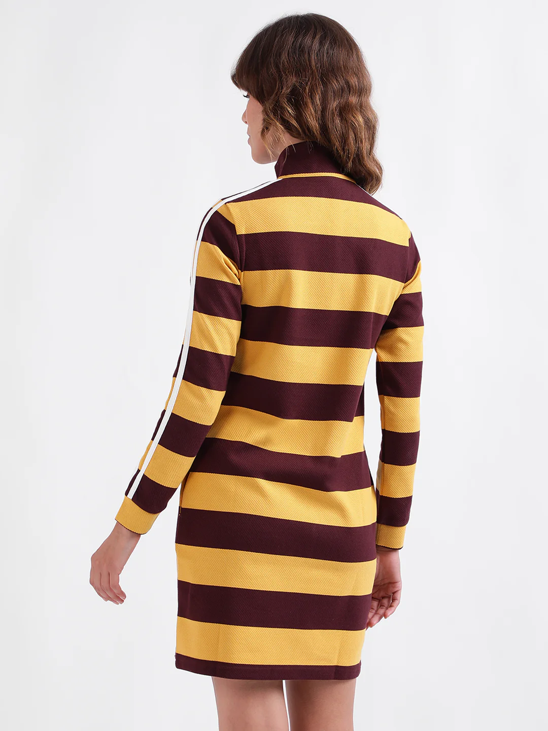 Iconic Women Multicolor Striped High Neck Full Sleeves Dress - Image 3