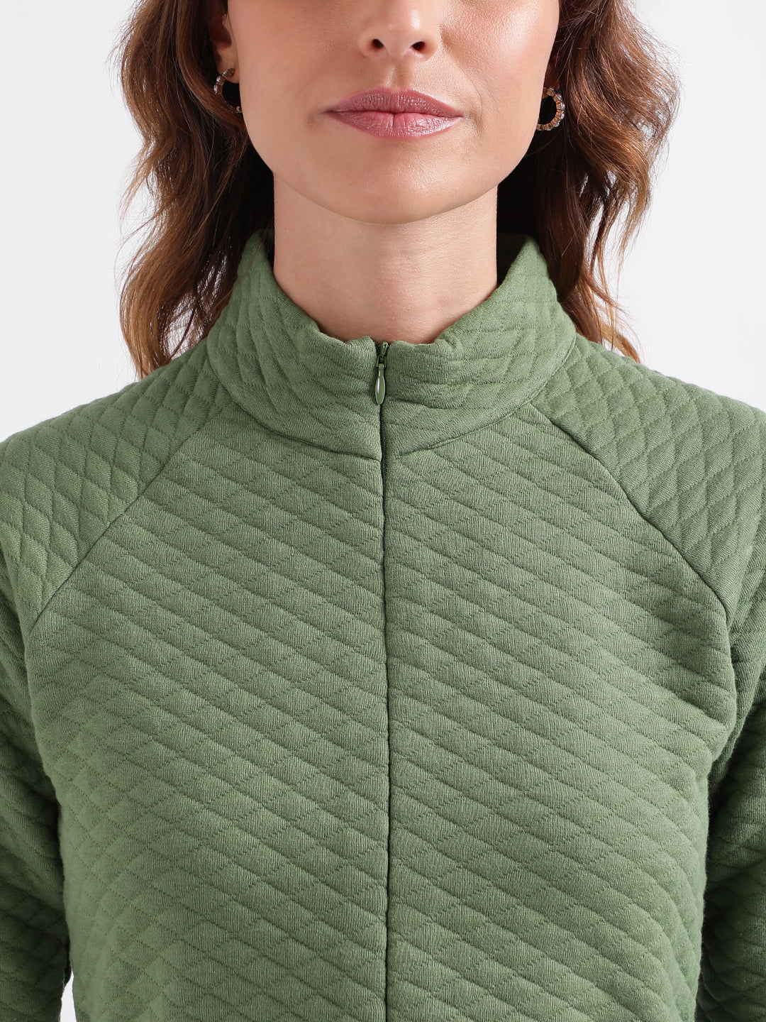 Iconic Women Green Solid Stand Collar Full Sleeves Dress - Image 6