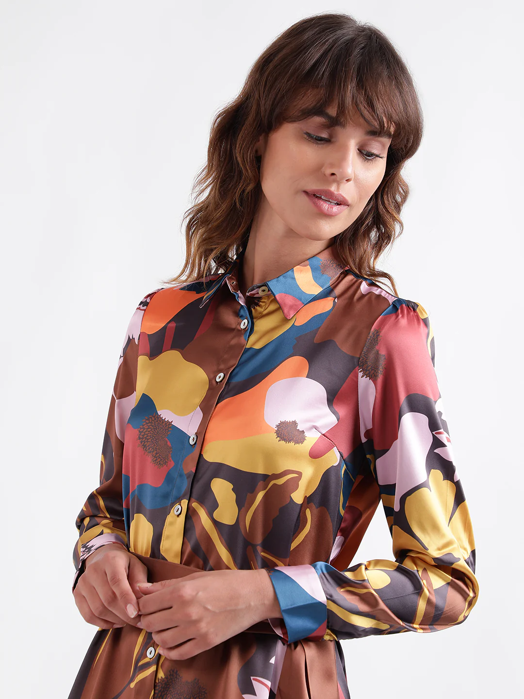 Iconic Women Multicolor Printed Shirt Collar Full Sleeves Dress - Image 5