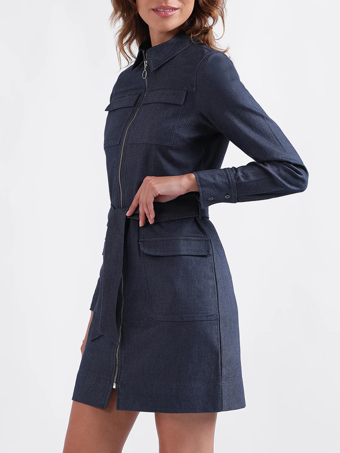 Iconic Women Solid Full Sleeves Collar Dress - Image 2