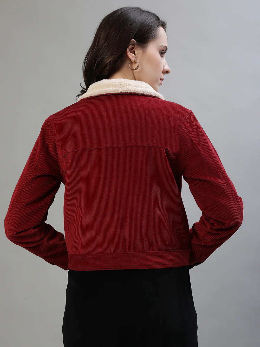 Iconic Women Red Solid Spread Collar Full Sleeves Jacket - Image 4
