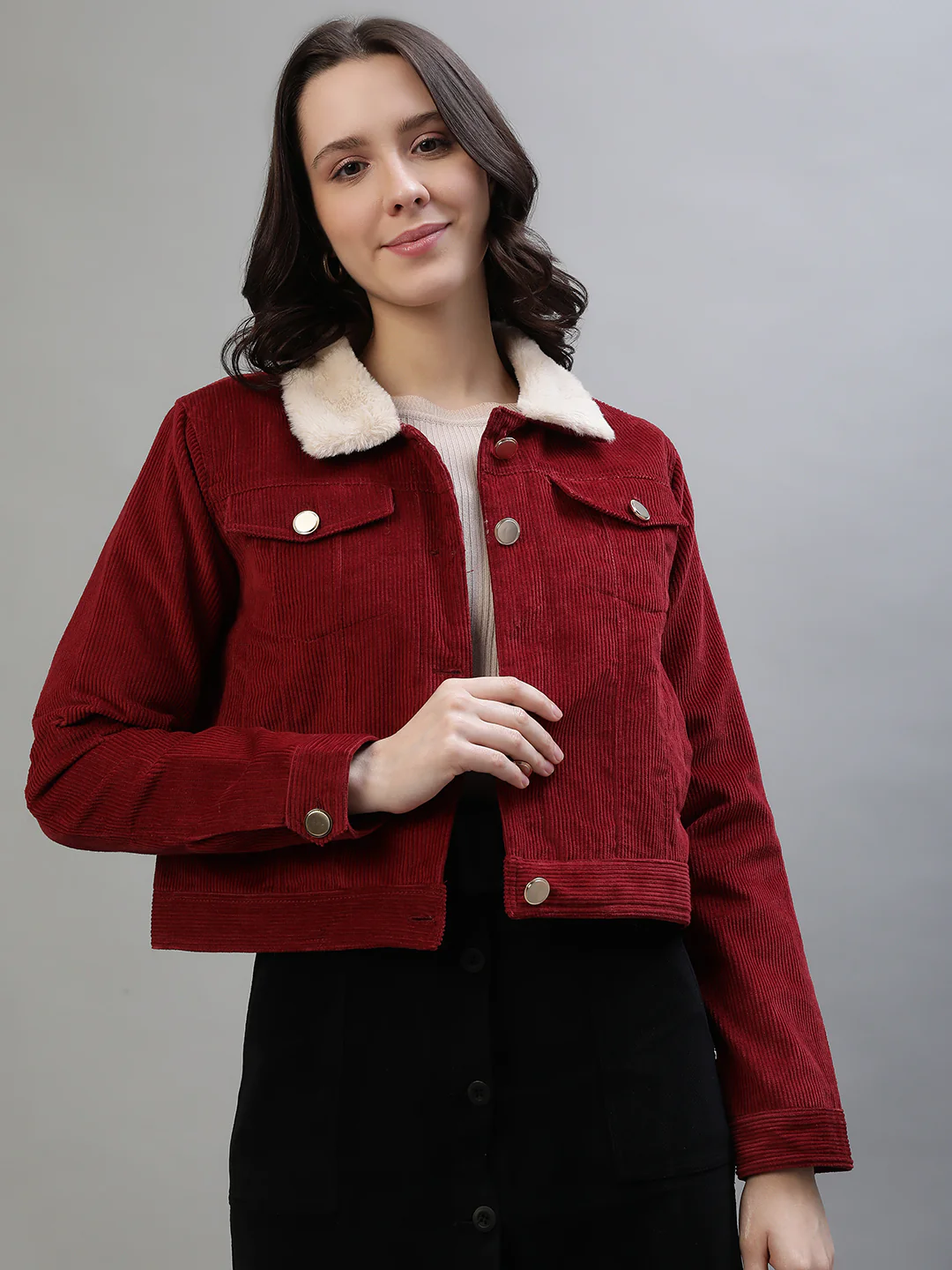 Iconic Women Red Solid Collar Jacket - Image 2