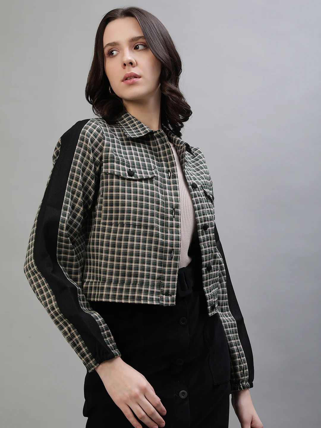 Iconic Women Multicolor Checked Spread Collar Full Sleeves Jacket - Image 2