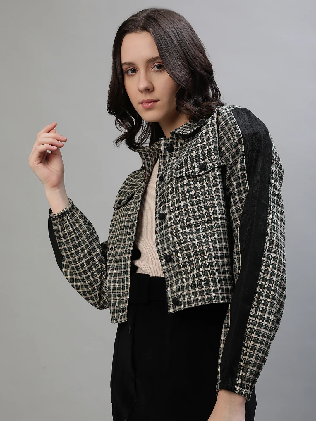 Iconic Women Multicolor Checked Spread Collar Full Sleeves Jacket - Image 3