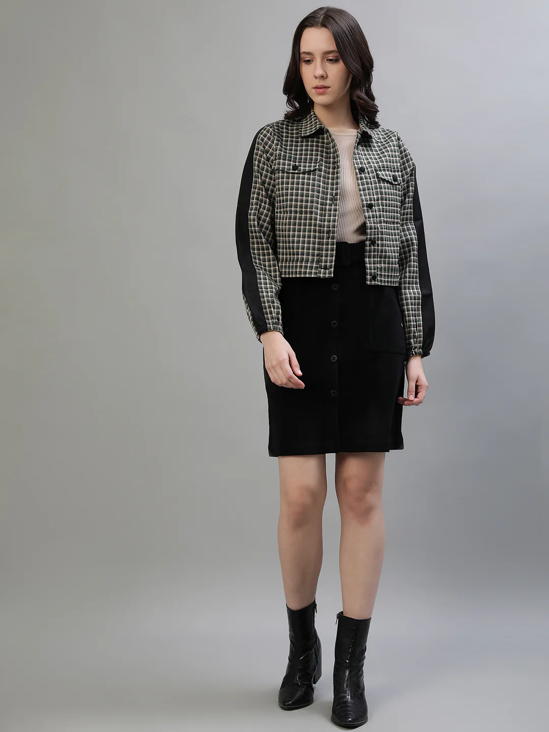 Iconic Women Multicolor Checked Spread Collar Full Sleeves Jacket - Image 5