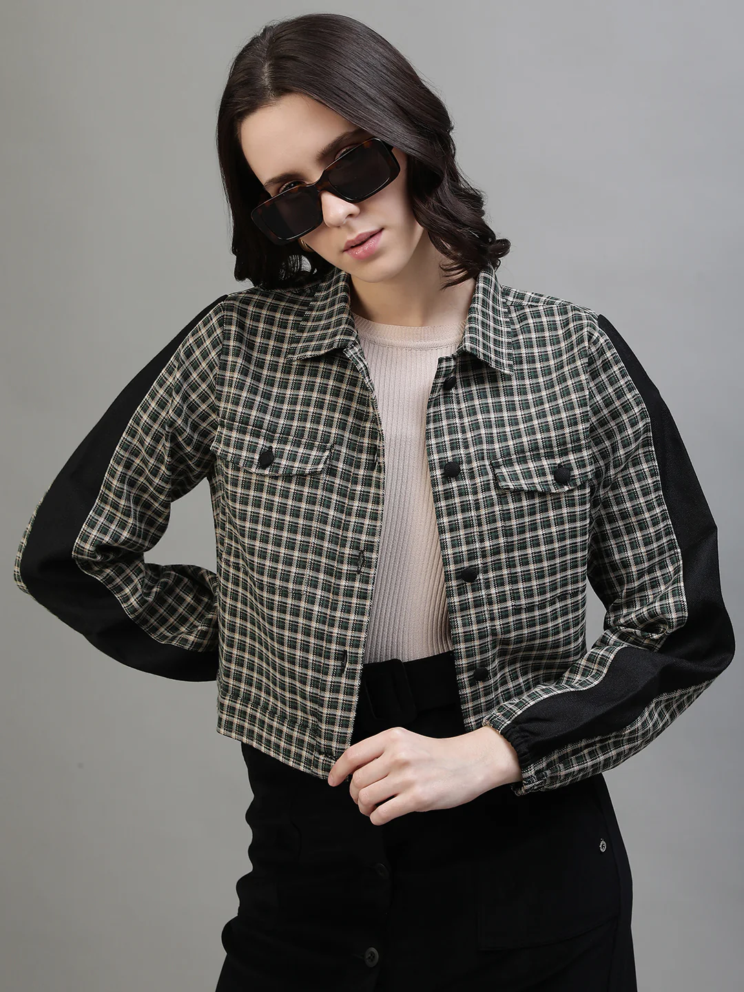 Iconic Women Multicolor Checked Spread Collar Full Sleeves Jacket - Image 6