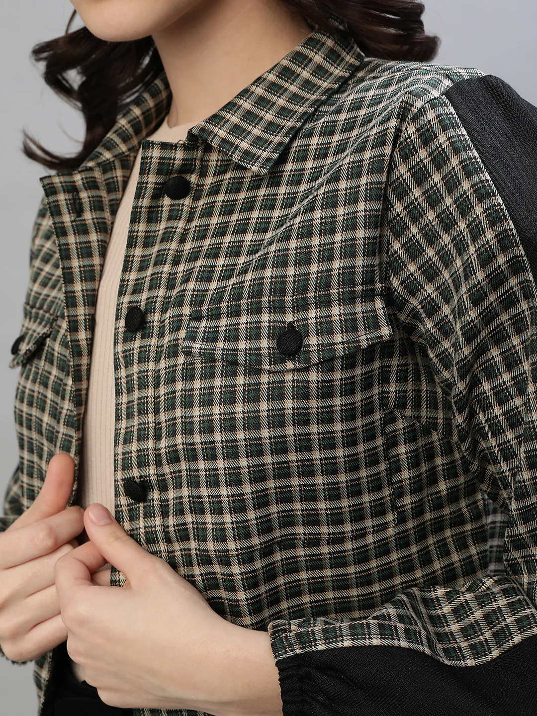 Iconic Women Multicolor Checked Spread Collar Full Sleeves Jacket - Image 7