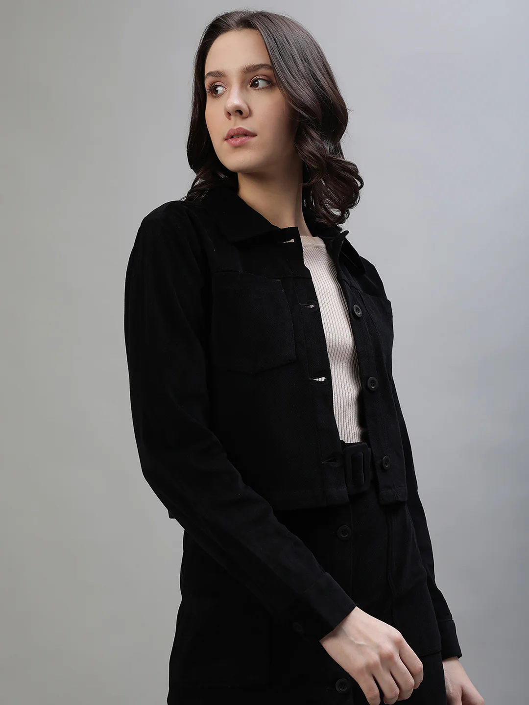 Iconic Women Black Solid Spread Collar Full Sleeves Jacket - Image 5