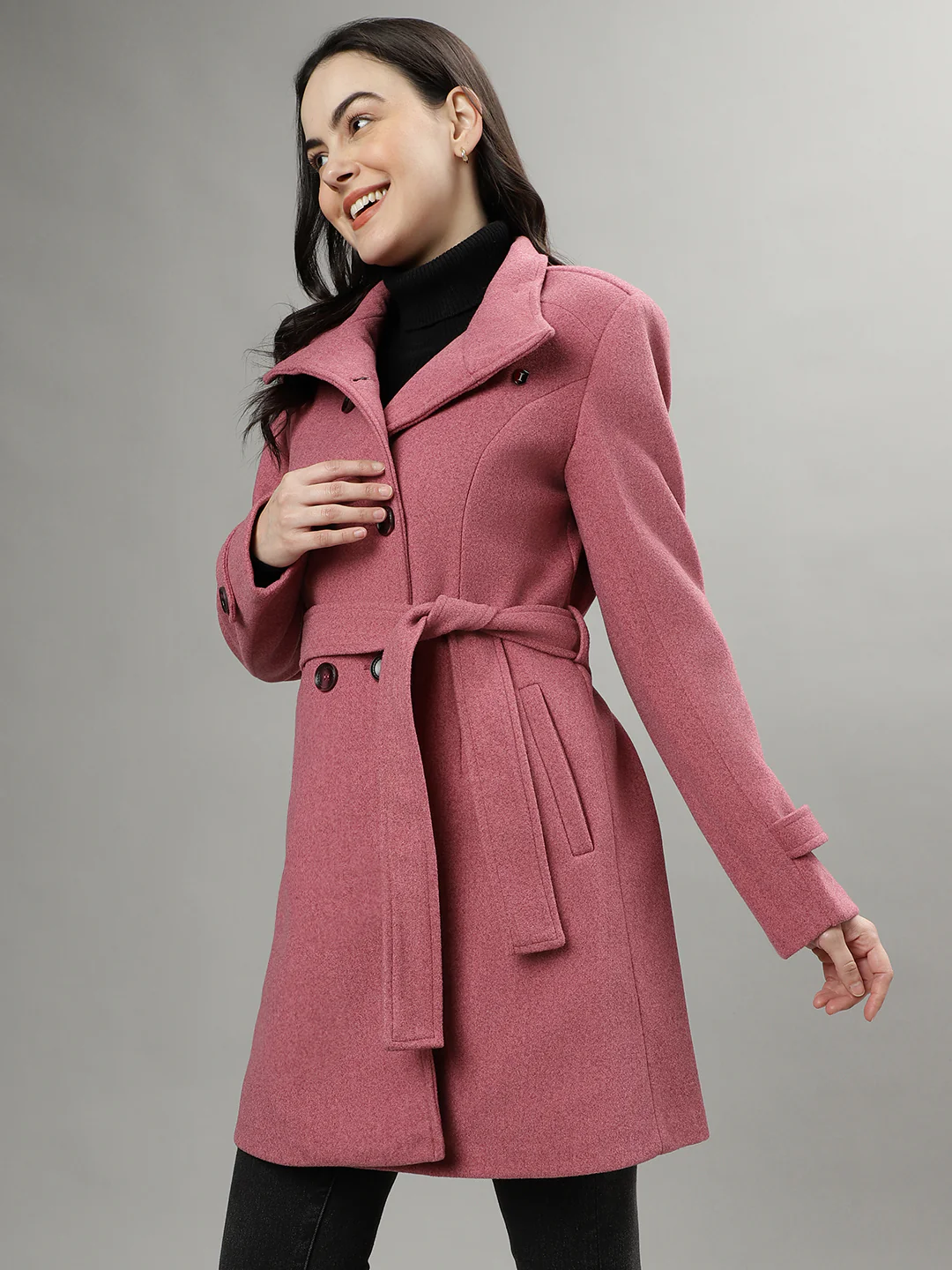 Iconic Women Pink Solid Spread Collar Long Sleeves Overcoat - Image 2