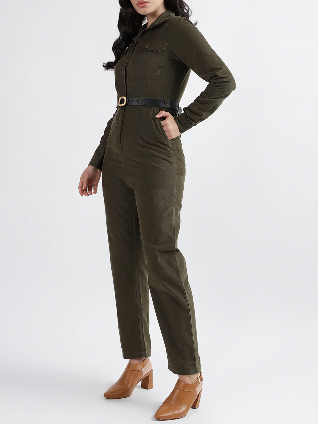 Iconic Women Solid Collar Full Sleeves Jumpsuit - Image 2