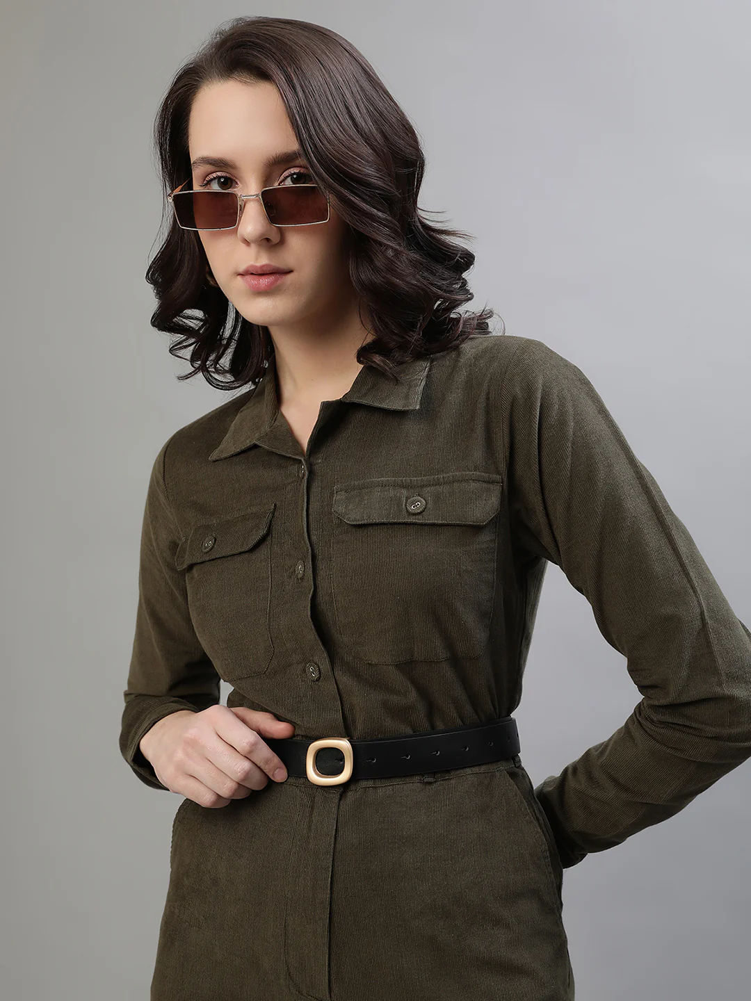 Iconic Women Green Solid Spread Collar Full Sleeves Jumpsuit - Image 3